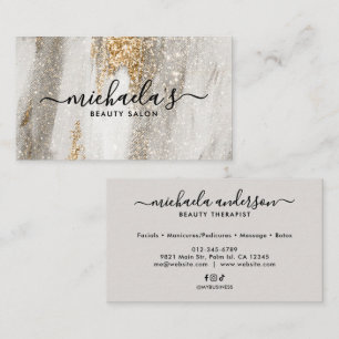 Tarjeta De Visita Glam Luxe Falso Oro Brillo Escritura Elegante