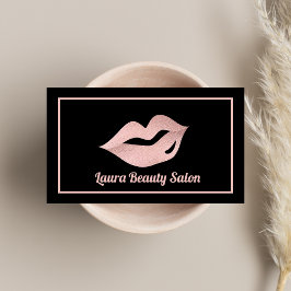 Tarjeta De Visita Glam Luxury Rosa Gold y Black Makeup Artist