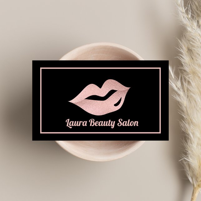 Tarjeta De Visita Glam Luxury Rosa Gold y Black Makeup Artist (Subido por el creador)