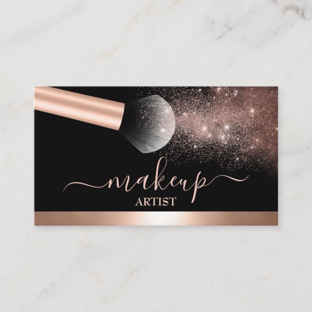 Tarjeta De Visita Glam Makeup Artista Salón Rosa Oro (Anverso)