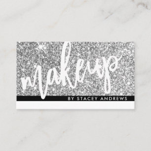 Tarjeta De Visita GLAM MAKEUP cepillo purpurina de plata con letras