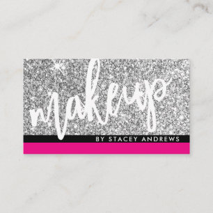 Tarjeta De Visita GLAM MAKEUP guión de broche purpurina de plata neg