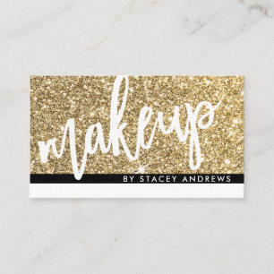 Tarjeta De Visita GLAM MAKEUP lindo pincel purpurina dorado con letr