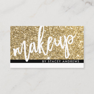 Tarjeta De Visita GLAM MAKEUP lindo pincel purpurina dorado con letr