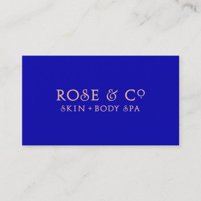 Tarjeta De Visita Glam mínimo de zafiro azul Rosa Gold Rubor (Anverso)