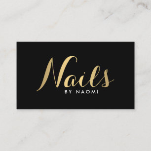 Tarjeta De Visita Glam Nails Script Textos Dorados/Black Business Ca