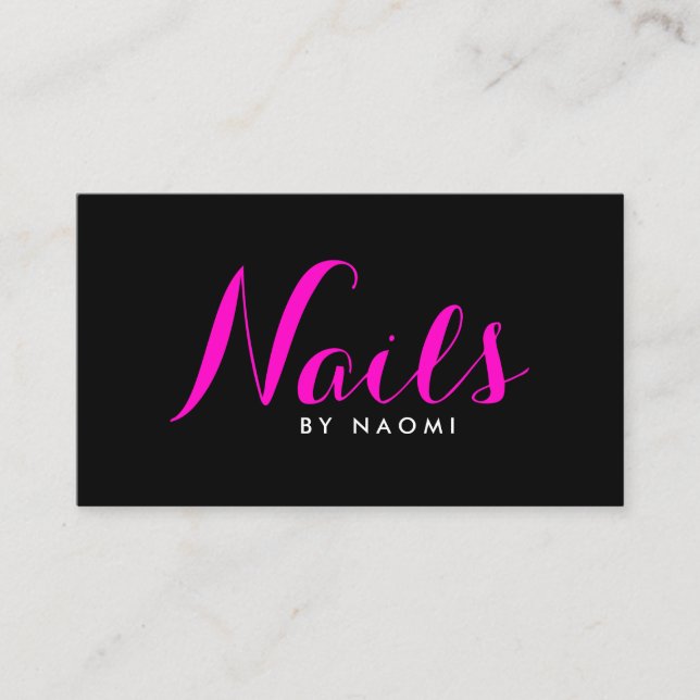 Tarjeta De Visita Glam Nails Script Textos Pink/Black Business Card (Anverso)