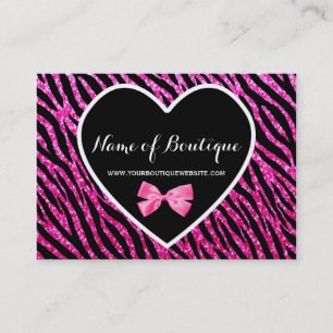 Tarjeta De Visita Glam negro rosa Zebra FAUX Glitz Boutique