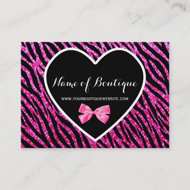 Tarjeta De Visita Glam negro rosa Zebra FAUX Glitz Boutique (Anverso)