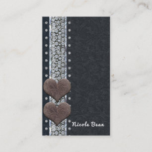 Tarjeta De Visita Glam Occidental Cuero Negro & Diamantes Brillo Per