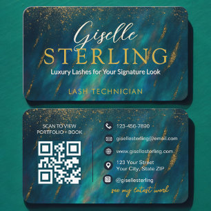 Tarjeta De Visita Glam Opal Oscuro Lash Moderno Tech Código QR