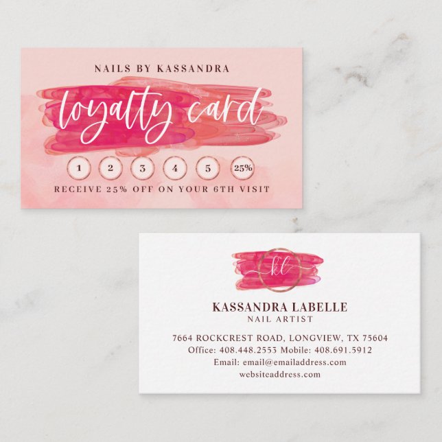 Tarjeta De Visita Glam Pink Nail Polaco Broma Lealtad de belleza (Anverso / Reverso)
