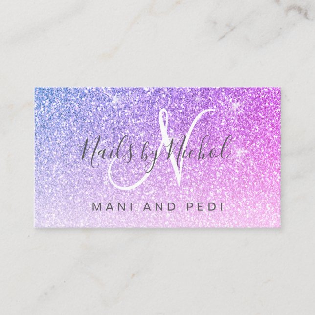 Tarjeta De Visita Glam Pink Purpurina Púrpura Mani Pedi Nail Studio (Anverso)