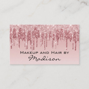 Tarjeta De Visita Glam Pink Rose Gold Glitter Drips Artista de Maqui