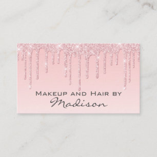 Tarjeta De Visita Glam Pink Rose Gold Glitter Drips Artista de Maqui