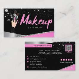 Tarjeta De Visita Glam Pink Silver Diamantes Makup Artista MUA