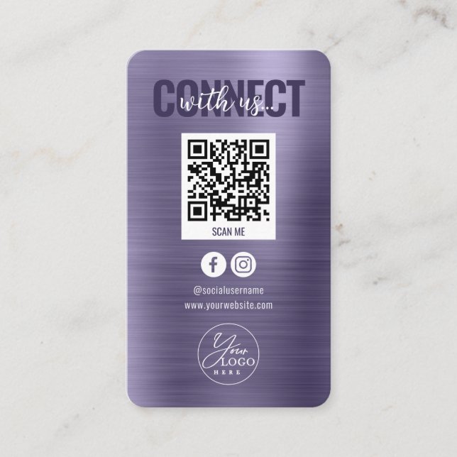 Tarjeta De Visita Glam Purple Connect Con El Código QR De Los Medios (Anverso)