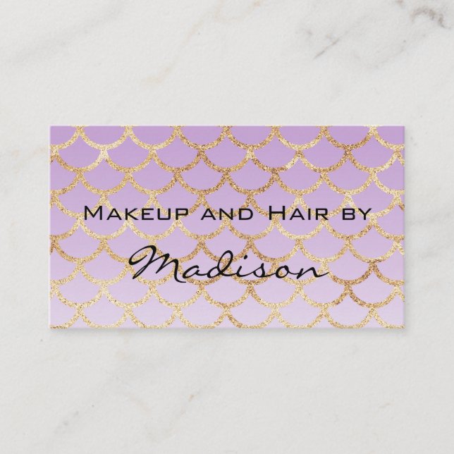 Tarjeta De Visita Glam Purple & Gold Purpurina de maquillaje (Anverso)