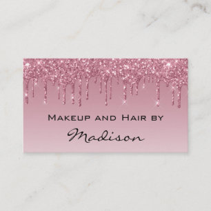 Tarjeta De Visita Glam Purple Rose Gold Glitter Drips Artista de Maq
