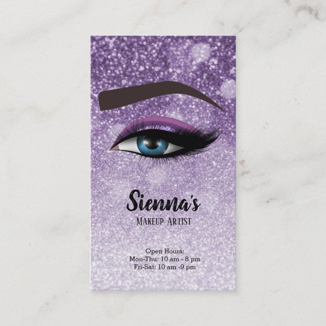 Tarjeta De Visita Glam púrpura azota los ojos | artista de maquillaj (Anverso)