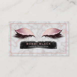 Tarjeta De Visita Glam Purpurina Extensiones Eyelash Rosa Mármol Or