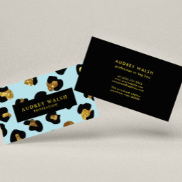 Tarjeta De Visita Glam Purpurina Gold Aqua Leopard print Luxury