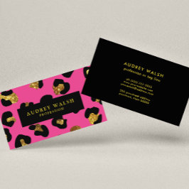 Tarjeta De Visita Glam Purpurina Gold Fuchsia Leopard print Luxury
