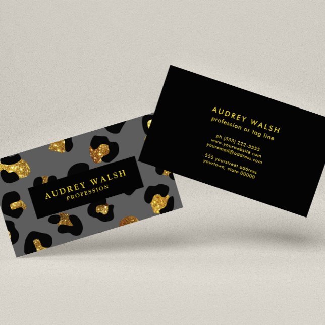 Tarjeta De Visita Glam Purpurina Gold Gray Leopard print Luxury (Subido por el creador)