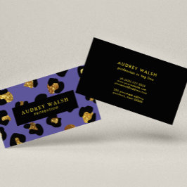 Tarjeta De Visita Glam Purpurina Gold Purple Leopard print Luxury