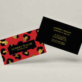 Tarjeta De Visita Glam Purpurina Gold Red Leopard print Luxury