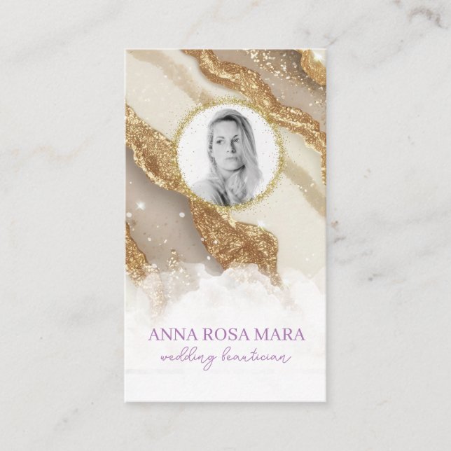 Tarjeta De Visita *~* Glam QR Agate Purpurina marfileña FOTO AP66 (Anverso)