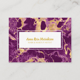 Tarjeta De Visita *~* Glam Relieve metalizado dorado Mármol Púrpura 