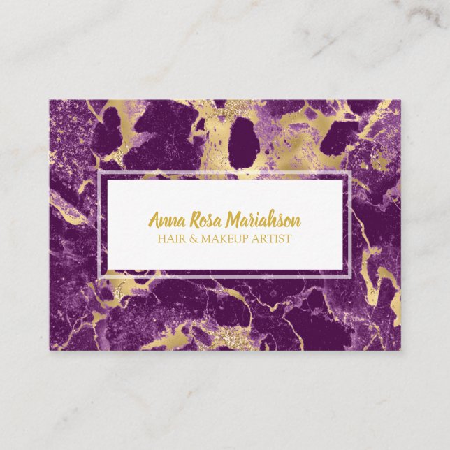 Tarjeta De Visita *~* Glam Relieve metalizado dorado Morple Marble M (Anverso)
