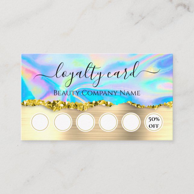 Tarjeta De Visita Glam Resumen Faux Holographic Loyalty Card (Anverso)