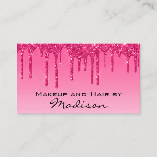 Tarjeta De Visita Glam Rosa Caliente Brillante Brillo Maquilladora