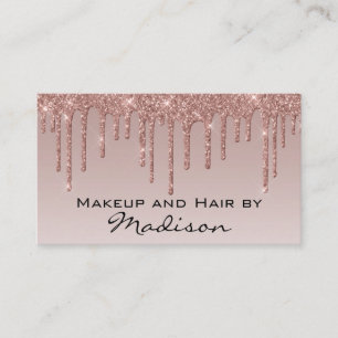 Tarjeta De Visita Glam Rosa Dorado Faux Brillo Goteo Artista de Maqu