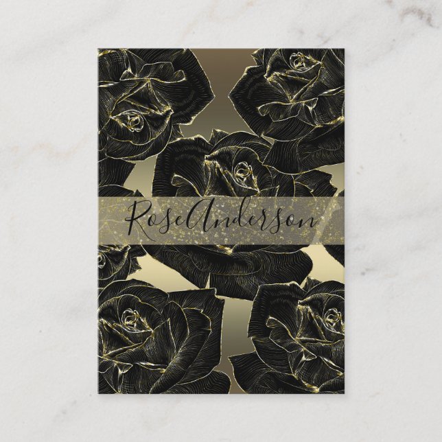 Tarjeta De Visita Glam Rosa Dorado y Negro Moda elegante (Anverso)