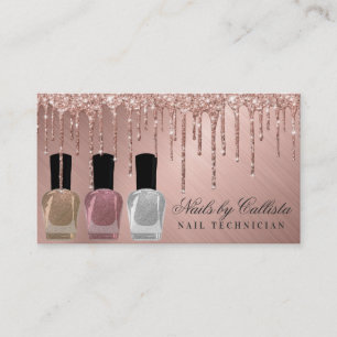 Tarjeta De Visita Glam Rosa Gold Metallic Purpurina Dris Nail Polaco