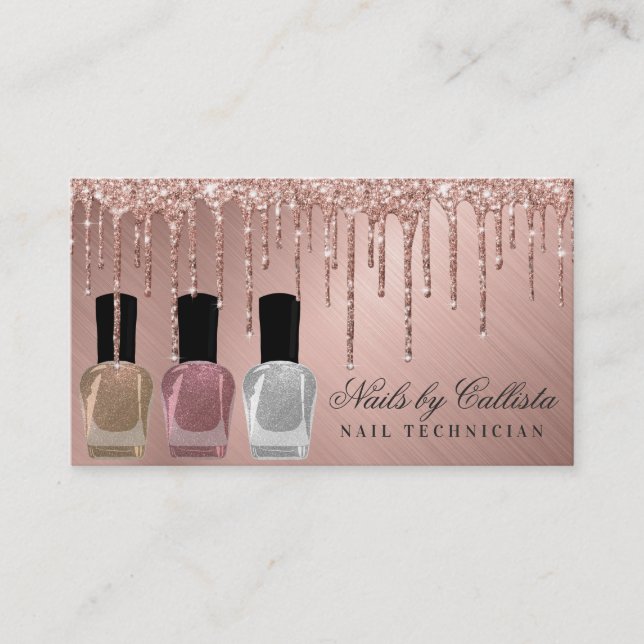 Tarjeta De Visita Glam Rosa Gold Metallic Purpurina Dris Nail Polaco (Anverso)