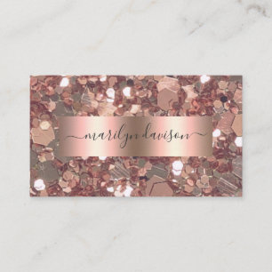 Tarjeta De Visita Glam Rosa Gold Purpurina Relieve metalizado Profes