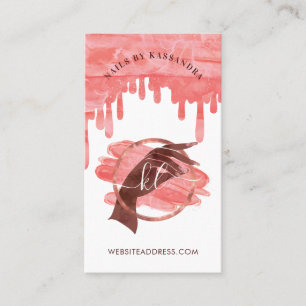 Tarjeta De Visita Glam Rosa Nail Art Manicour Salon Script Monograma