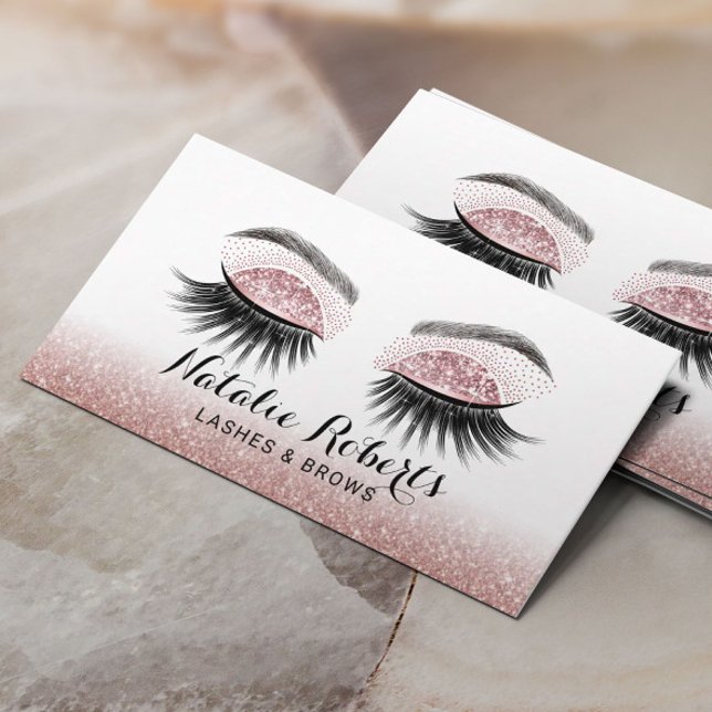 Tarjeta De Visita Glam Rosa Oro azota Artista de maquillaje Eyelash  (Subido por el creador)