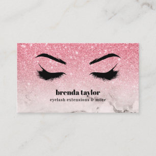 Tarjeta De Visita Glam rosa purpurina oscuro Marble Eyelash Browbar