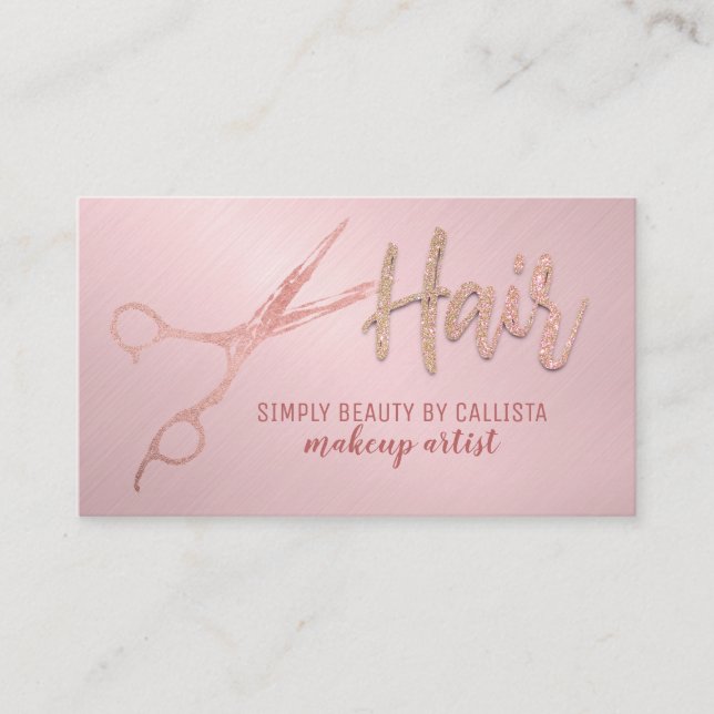 Tarjeta De Visita Glam Rosa Relieve metalizado dorado Purpurina Tije (Anverso)