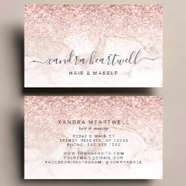 Tarjeta De Visita Glam Rose Gold Blush Marble Glitter Script