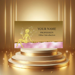 Tarjeta De Visita Glam Rubor Pink Gold Purpurina Fairy
