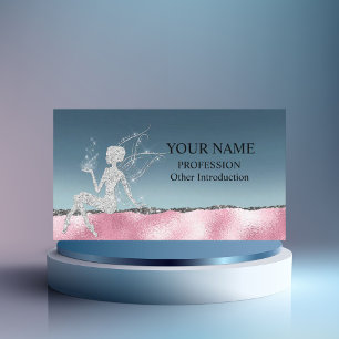 Tarjeta De Visita Glam Rubor Pink Silver Purpurina Fairy