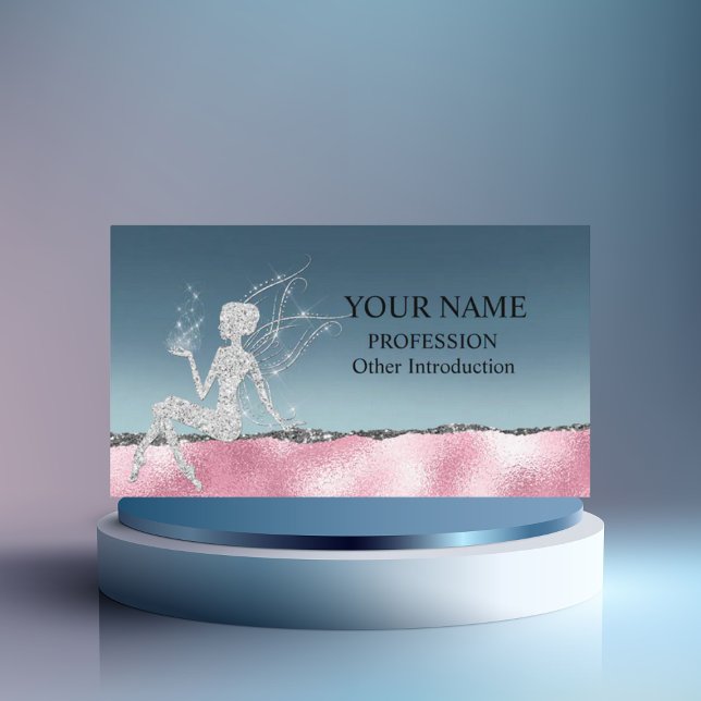 Tarjeta De Visita Glam Rubor Pink Silver Purpurina Fairy (Subido por el creador)