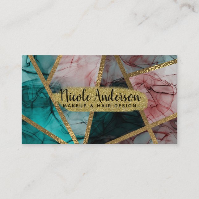 Tarjeta De Visita Glam Rust Blush Teal & Gold Chic Modern Glamour (Anverso)