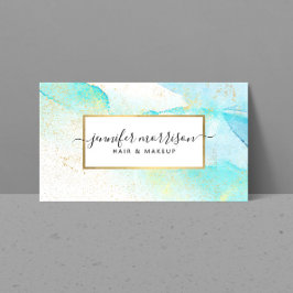Tarjeta De Visita Glam Script Aqua Blue Watercolor Faux Gold Dust